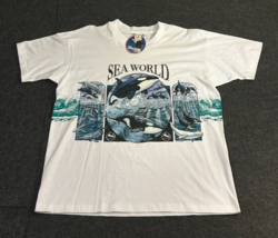 Vintage Sea World San Segal XCII Orca Shamu Dolphin White SS Shirt Large... - £77.62 GBP