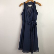 Va Et Vien S Dress Blue Silk  Wrap A Line Belted Midi Sleeveless Cross  ... - £18.46 GBP