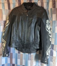 Vintage Hein Gericke Leather Motorcycle Jacket Women&#39;s 10 Black w/ Floral Design - £112.92 GBP