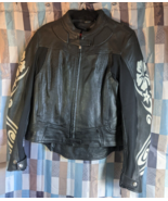 Vintage Hein Gericke Leather Motorcycle Jacket Women&#39;s 10 Black w/ Flora... - £111.66 GBP