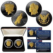 MORAN &amp; PEACE DOLLAR Tribute 1 OZ BLACK RUTHENIUM &amp; 24K GOLD 2-Coin Set ... - $53.25
