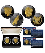 MORAN &amp; PEACE DOLLAR Tribute 1 OZ BLACK RUTHENIUM &amp; 24K GOLD 2-Coin Set ... - £42.44 GBP