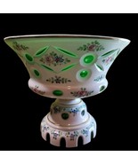 Antique Hand Painted Bohemian Czech Moser Opaline Cut to Green Crystal C... - $480.45 CAD