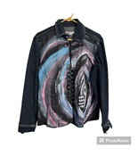 A.M.I. Women&#39;s Large Long Sleeve Hand Painted Denim Jean Jacket - £35.36 GBP