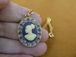 CA30-156) RARE African American LADY ivory + purple CAMEO brass pendant necklace - £22.79 GBP