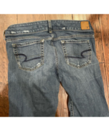 American Eagle Womens Artist Flare Jeans Blue Stretch Thick Stitch Pocke... - $345.89 MXN