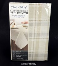 Venice Plaid Laminated Fabric Tablecloth Beige Wipes Clean Resists Stain... - £28.68 GBP