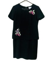Lady Carol Petites Vintage 1990’s Womens 8P Black Embroidered Short Slee... - £46.87 GBP