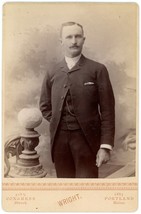 Circa 1890&#39;S Cabinet Card Handsome Dapper Man Mustache Suit Wright Portland Me - £9.54 GBP