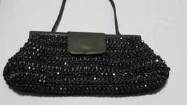 Santi Black Beaded Leather Evening Bag Clutch - $19.79