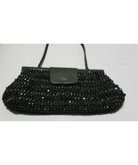 Santi Black Beaded Leather Evening Bag Clutch - £15.56 GBP