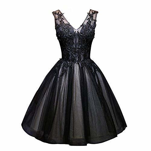 Gothic Short Sheer Top Beaded Lace Corset Prom Cocktail Evening Dresses Black an