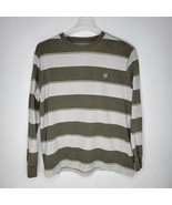 Chaps Shirt Mens Large Long Sleeve Green and Grey Wide Stripes - £10.45 GBP