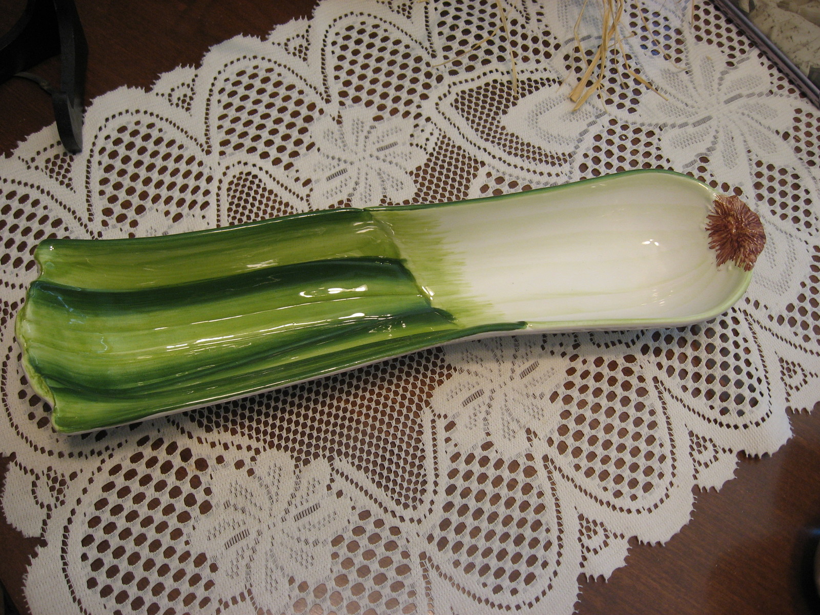 Serving Platter-Leek or Scallion Shaped-Hand Painted Ceramic-Italy - $20.00