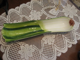 Serving Platter-Leek or Scallion Shaped-Hand Painted Ceramic-Italy - £15.73 GBP