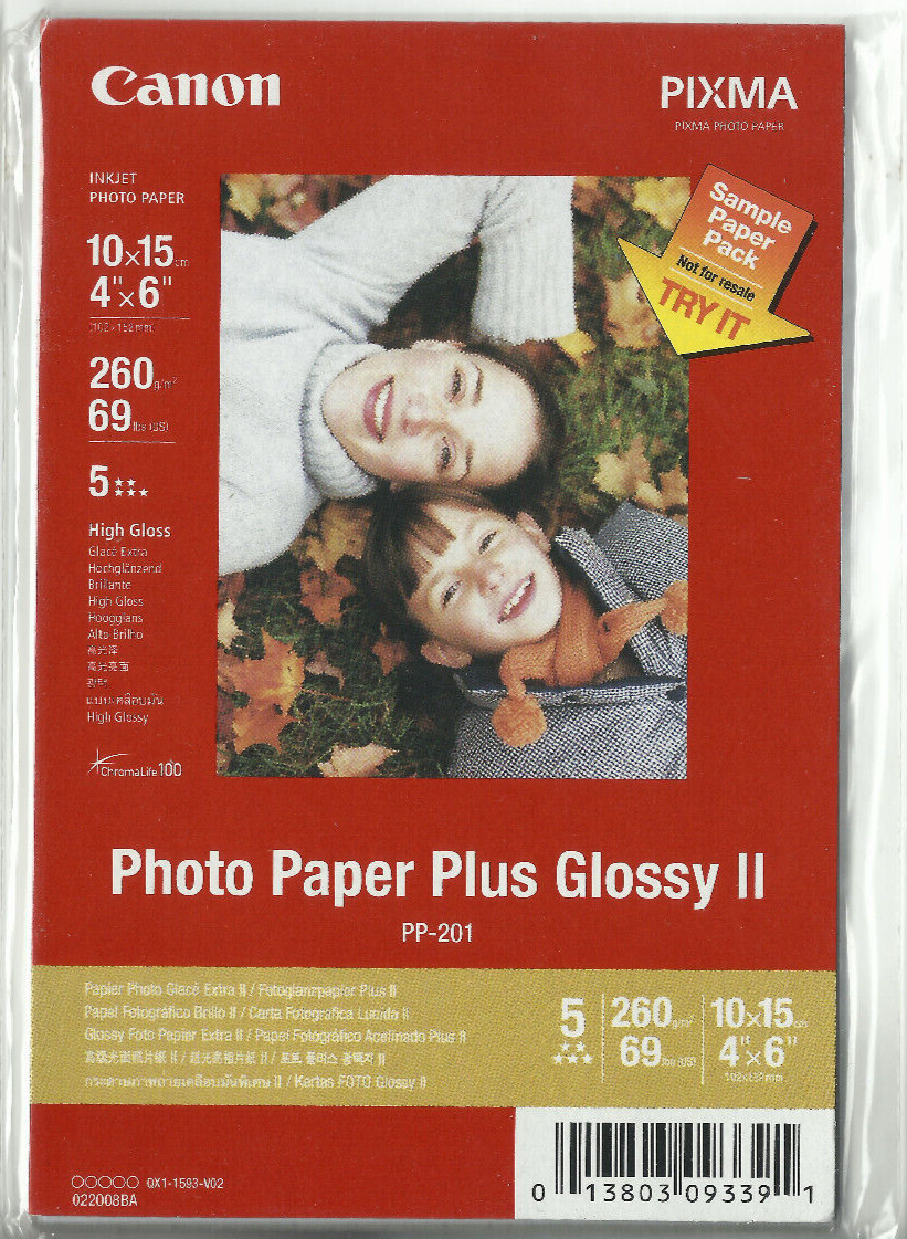 Canon inkjet 4"x6" Photo Paper Plus Glossy II Sample Paper Pack 8 SHEETS PP-201 - $18.92