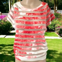 Tie Dye Sheer Mesh Striped Top S Knit Red White Stripes Lightweight Pull... - $22.76