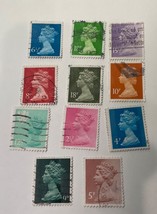 10 Vintage Mixed British Stamps Of Queen By Machin 1924 #2 - $9.50