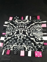 Baby Blanket Black White Paisley Pink Security Lovey Tag Toy Satin Back ... - $12.86