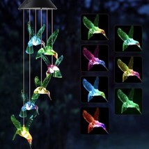SunPWR Gifts LED Solar Hummingbird Wind Chime Multi-color Memorial Day Party - £16.41 GBP