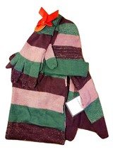 Women&#39;s Knit Scarf, Hat &amp; Gloves Set - Purple Metallic Stripes - £35.38 GBP