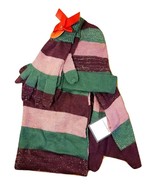 Women&#39;s Knit Scarf, Hat &amp; Gloves Set - Purple Metallic Stripes - £36.16 GBP
