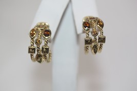 18K Gold Half Hoop Earrings W/ Brown and green Gemstones Butterfly backings - £843.05 GBP