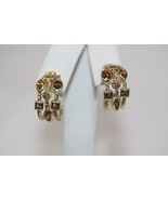18K Gold Half Hoop Earrings W/ Brown and green Gemstones Butterfly backings - £843.34 GBP