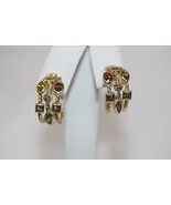 18K Gold Half Hoop Earrings W/ Brown and green Gemstones Butterfly backings - $1,466.31 CAD