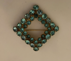 Blue Rhinestones Square Brooch Pin - $25.00