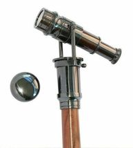 WAVE NAUTICAL -Antique Brass Walking Telescope Handle Cane Brass Wood Stick Fold - £36.07 GBP