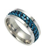 Mens Punk Blue Cuban Link Ring Band Retro Rock Biker Jewelry Stainless S... - £6.29 GBP