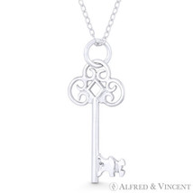 Skeleton Key-to-Heart Love Charm Sterling Silver Antique Style Necklace Pendant - £14.71 GBP+