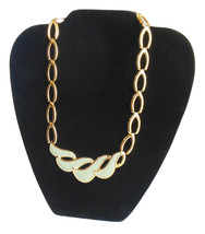 Vintage Napier Necklace Linked Gold Tone With Scooped Center Enamel Jade Green - £18.34 GBP
