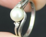 1950&#39;s STERLING SILVER &amp; PEARL &amp; DIAMONDS ladies ring .925 size 7 ESTATE... - $34.99
