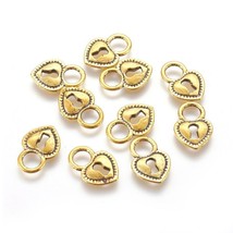 20 Lock Charms Heart Lock Antiqued Gold Steampunk Pendants Findings Bulk - £1.64 GBP