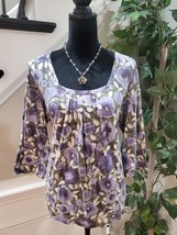 J. Jill Womens Multicolor Floral Cotton Square Neck Long Sleeve Top Blouse Large - $25.00