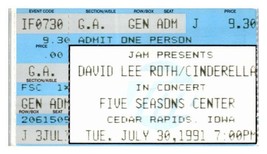 David Lee Roth Cinderella Concert Ticket Stub July 30 1991 Cedar Rapids ... - £13.84 GBP