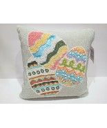 Easter Pastel Egg Yellow Blue Pink Beaded Throw Pillow Gorgeous! 12&quot; x 12&quot; - £29.65 GBP