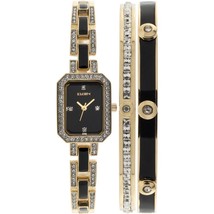 Elgin Women&#39;s Black Gold Tone Crystal Accented Stainless Steel Watch &amp; B... - £41.54 GBP