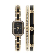 Elgin Women&#39;s Black Gold Tone Crystal Accented Stainless Steel Watch &amp; B... - $965.65 MXN