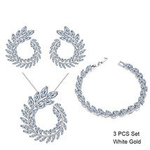 Leaf Shape Fashion CZ Necklace Earring Bracelet and Ring Sets Brand Zirconia Sil - £28.62 GBP