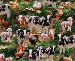 Cotton Animals Cows Pigs Sheep Lambs Chickens Fabric Print by the Yard D... - $13.95