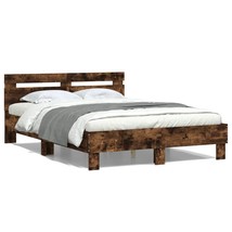 Bed Frame with Headboard Smoked Oak 120x190 cm Small Double Engineered Wood - $105.56
