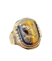 Vintage Art Deco 10K Yellow Gold Tigers Eye Roman Soldier Cameo Ring Sz 8.5 - £314.29 GBP