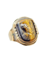 Vintage Art Deco 10K Yellow Gold Tigers Eye Roman Soldier Cameo Ring Sz 8.5 - £313.34 GBP