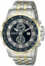 NEW August Steiner AS8153TTG Men&#39;s Month Date GMT Black/Grey Dial Two To... - $41.53