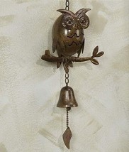  Brown Owl Metal Wall Hanging with Bell 25" Long Hanging Chime Garden Decor image 2