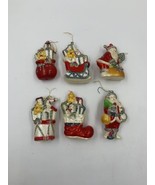 6 Vintage Plastic Shiny Christmas Tree Ornaments Santa Sleigh Stocking T... - £10.16 GBP