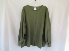 Cherokee Workwear women&#39;s top scrub snap front 3XL olive green long slee... - $13.67